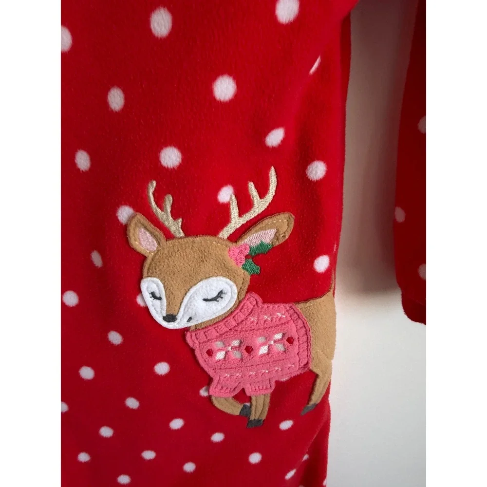 Carters Toddler Girls Red Polka Dot Reindeer Fleece Footed Pajamas 2T